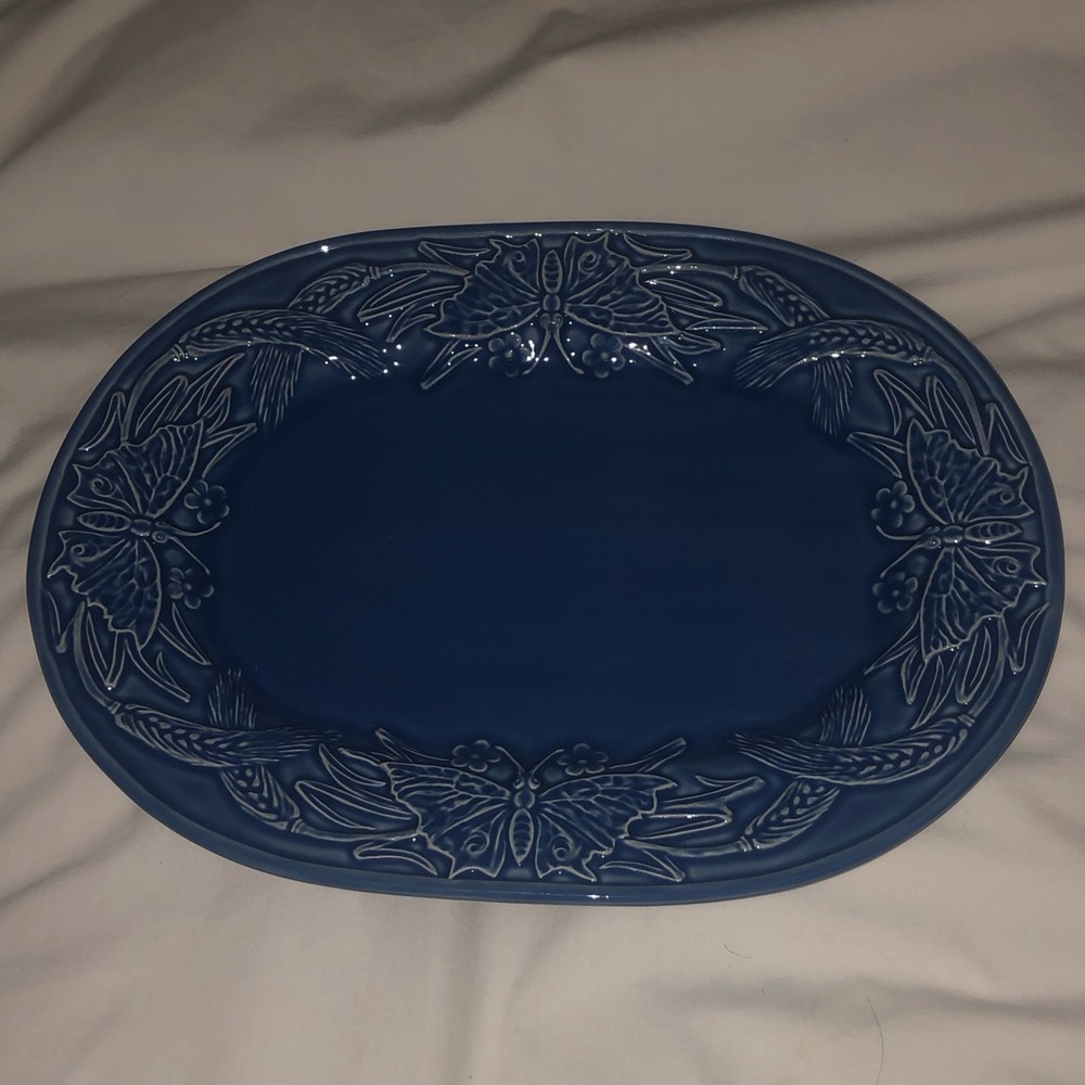 Bordallo Pinheiro Platter Blue Butterflies Vintage